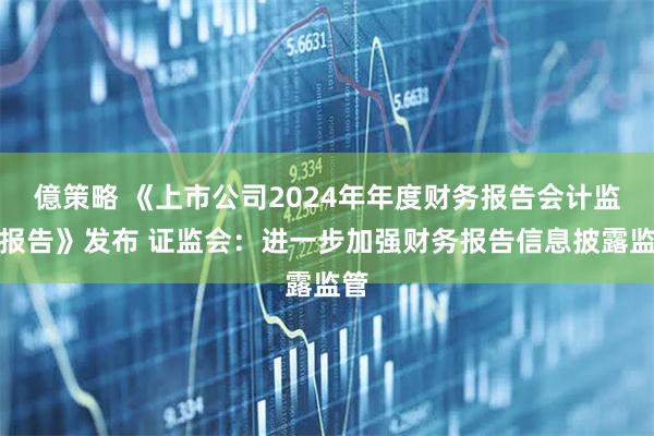 億策略 《上市公司2024年年度财务报告会计监管报告》发布 证监会：进一步加强财务报告信息披露监管
