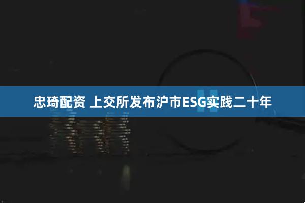 忠琦配资 上交所发布沪市ESG实践二十年